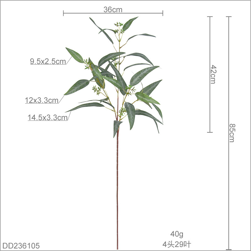 Faux Eucalyptus Branch with Berries, Realistic Artificial Greenery Stem for Vase Home Decor