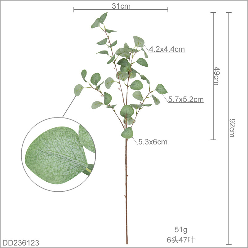 Faux Eucalyptus Apple Leaf Stems, Realistic Artificial Silver Dollar Eucalyptus for Wedding Bouquet Decor