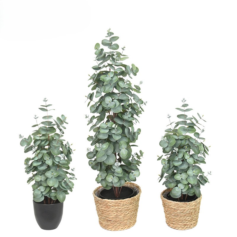 Faux Eucalyptus Potted Plant, Realistic Artificial Money Tree for Home Office Decor