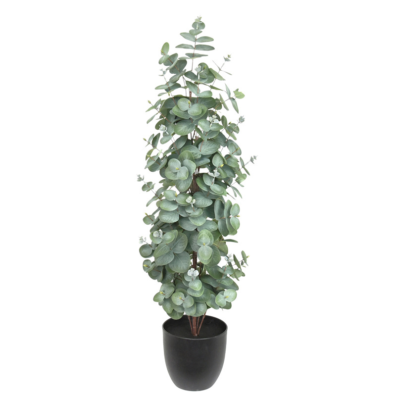 Faux Eucalyptus Potted Plant, Realistic Artificial Money Tree for Home Office Decor