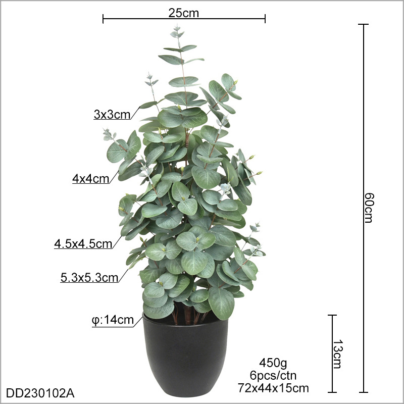 Faux Eucalyptus Potted Plant, Realistic Artificial Money Tree for Home Office Decor