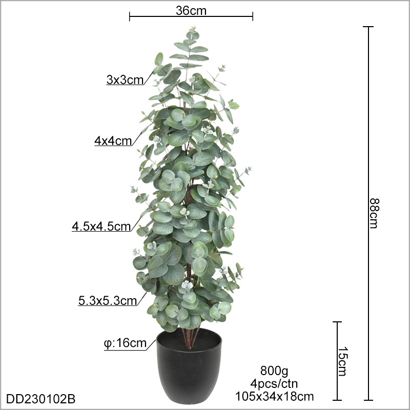 Faux Eucalyptus Potted Plant, Realistic Artificial Money Tree for Home Office Decor