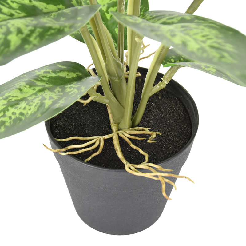 Faux Chinese Evergreen Plant 22cm, Realistic Artificial Aglaonema Potted Plant for Home Office Desk Decor